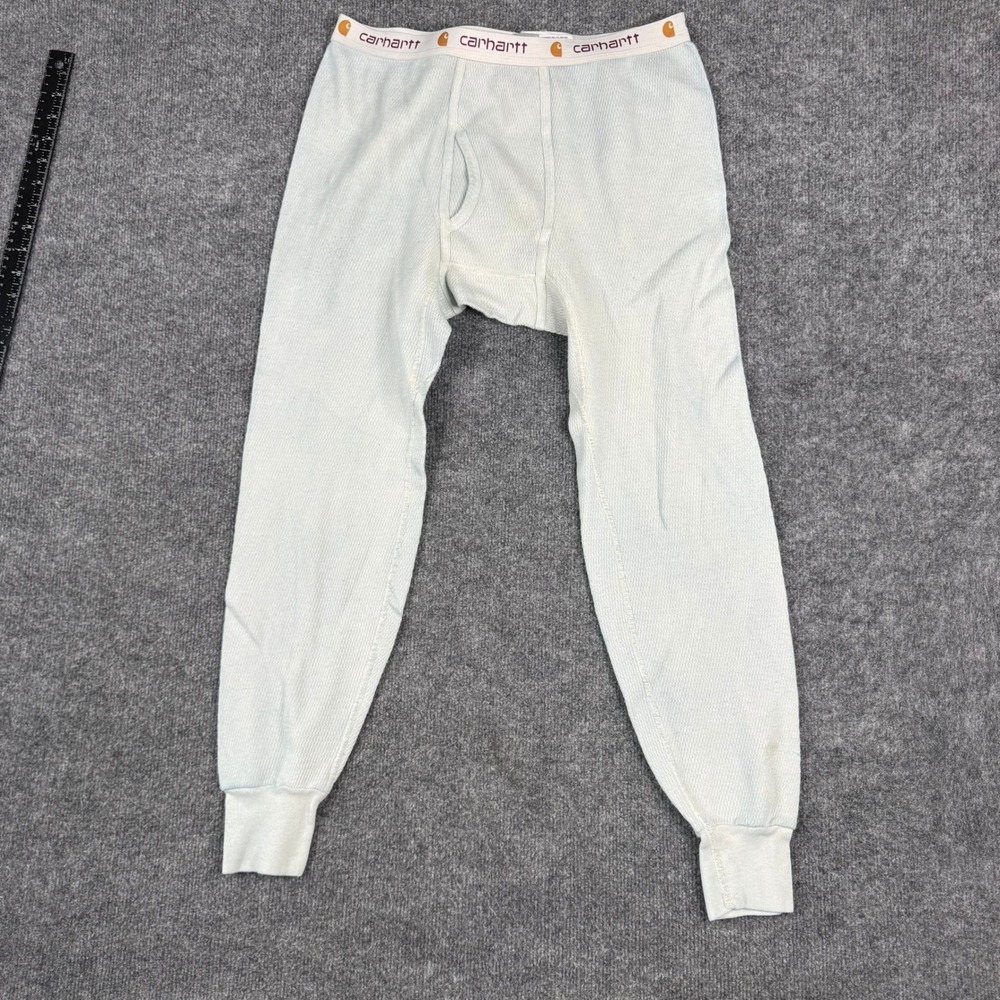 Carhartt Thermal Pants Mens Size Large Blue Waffle Knit Cotton USA Made Stains